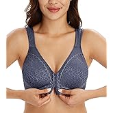 Lemorosy Women's Plus Size Full Coverage Front Closure Posture Back Unpadded Wireless Double Support Minimizer Bra