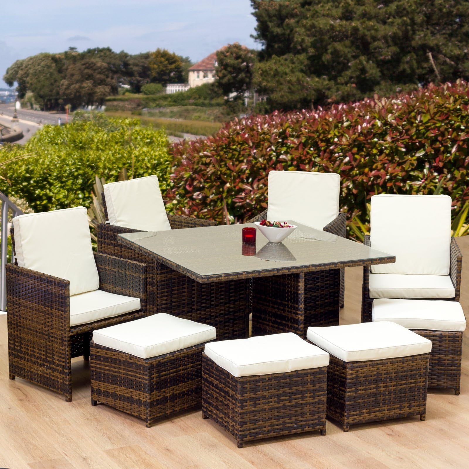 Oseasons OSKMCUBSET-CS 8 Seater Cube Rattan Dining Set - Cappuccino