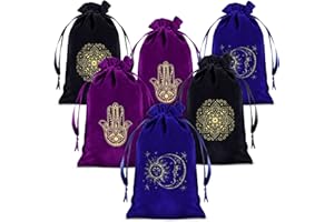 Wesnoy 6 Pcs Tarot Cards Fabric Bag 6 x 9 Inch Jewelry Pouch Tarot Card Bag Dice Bag Card Holder Jewelry Bags Drawstring Hamsa Hand Gift Bags for Cards(Classic Style,Mixed Colors)