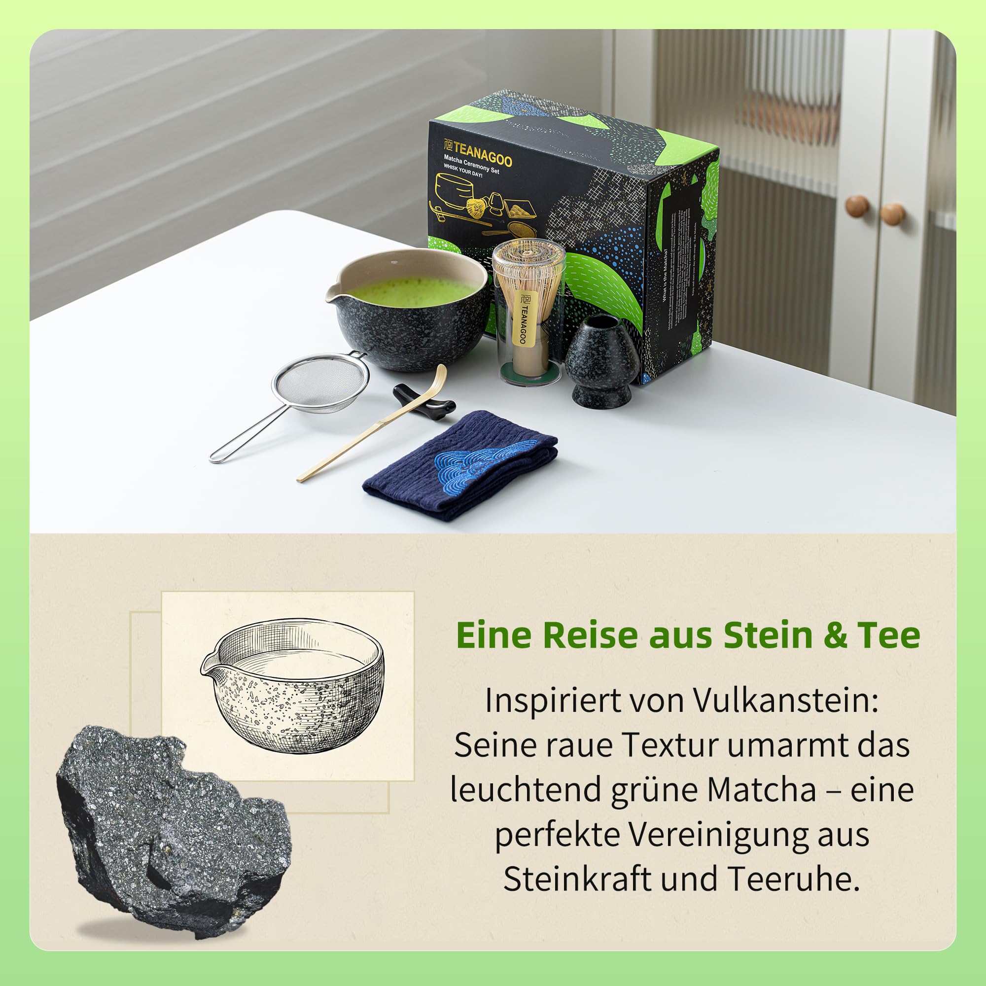 TEANAGOO Matcha Set | Matcha Tee Set | Matcha Schale |matcha zubehör set|Matcha Schüssel mit Ausgießer Bambus Matcha Besen-7 Stück MatchaTea Sets für Matcha-Liebhaber,N17, Anthrazitgrau 2