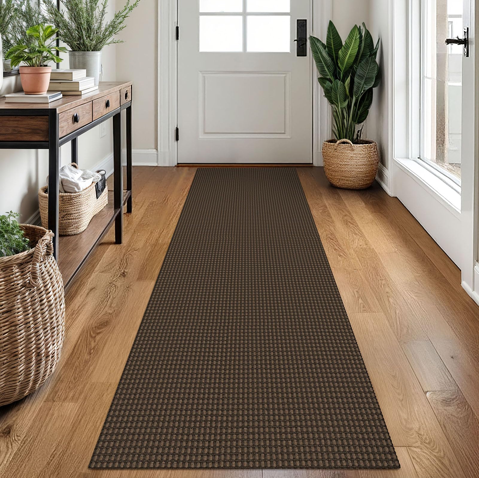 Photo 1 of EARTHALL Woven Runner Rug 2x7 Ft Washable Runners for Hallways Cotton Non Slip Rubber Backed Kitchen Runner Braided Indoor Floor Carpet for Entryway, Hallway, Kitchen, Bedroom, Brown