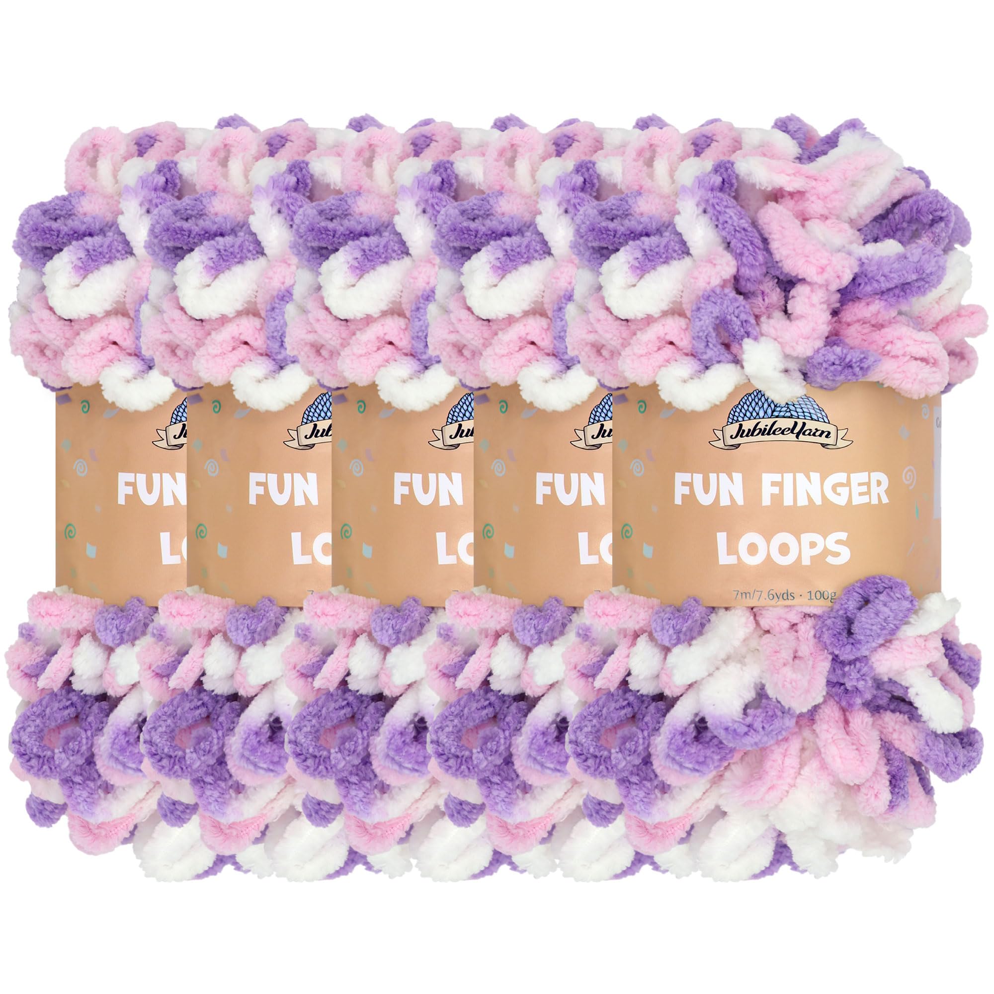 JubileeYarn Fun Finger Loops Yarn - Polyester Jumbo Weight Loop Yarn - 100g/Skein - Purple Pink White - 5 Skeins — image 1