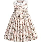 Girls Smocked Blue Dress Toddler Floral Summer Dress Vintage Dresses Kindergarten Graduation Dress