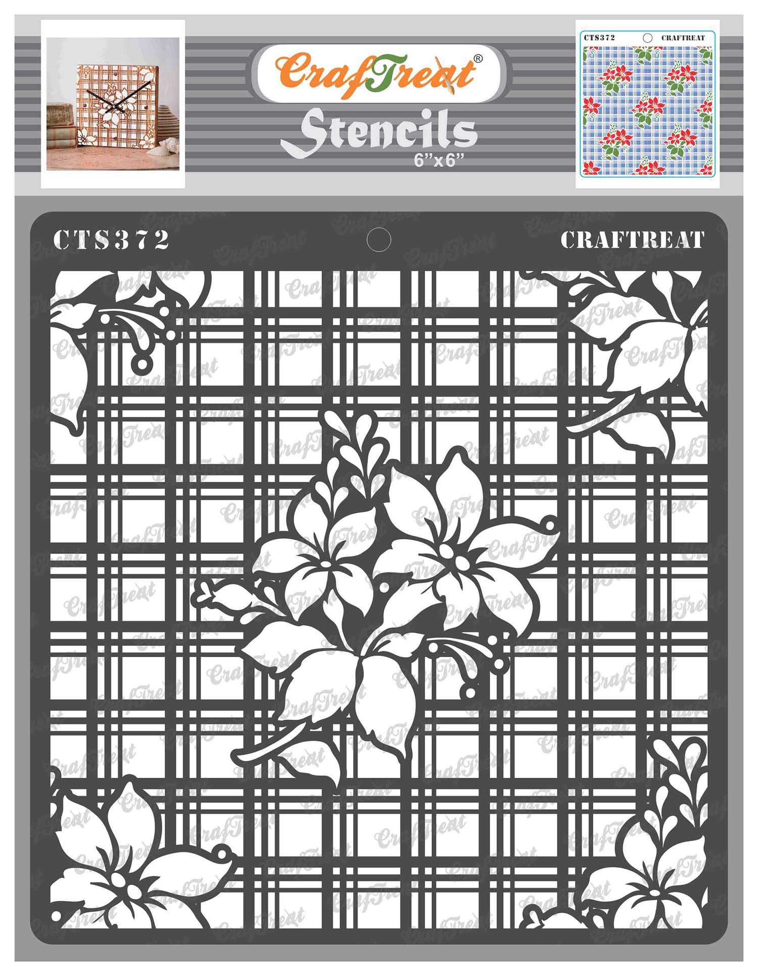 CrafTreat Reusable Plaid Stencils for Painting on Wood, Wall, Tile, Canvas, Paper, Fabric and Floor - Flower Fusion Plaid Stencil - 6x6 Inches - DIY Art and Craft Stencils for Painting Flowers