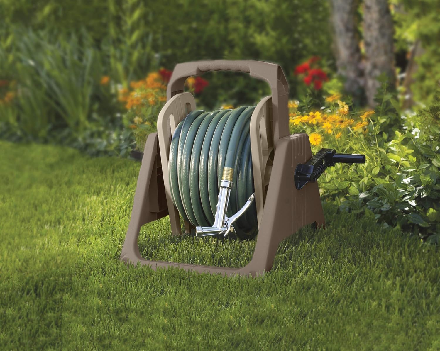 Suncast Resin Outdoor Garden Tote or Wall Mount Hose Reel - Durable Hose Storage Reel with Crank Handle and Lid - 100' Hose Capacity - Taupe : Suncast Hose Reel : Garden & Outdoor