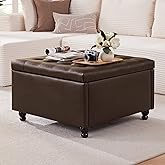 Weture 30 Inch Large Square Storage Ottoman Coffee Table, Oversized Square Ottoman with Storage, Tufted Upholstered Coffee Tables for Living Room (Leather, Brown)
