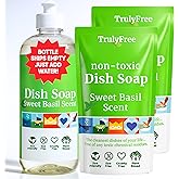 Truly Free Non Toxic Dish Soap | Natural Concentrated Dishwashing Liquid - Sweet Basil Scent | Non Toxic Organic Plant-Based 