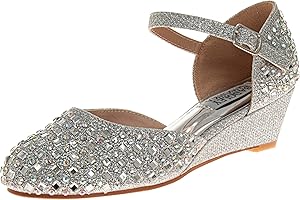 Badgley Mischka Girls Dress Block Medium Heel Party Pumps - Closed Toe Ankle Strap High Heels for Girl - Black/Silver/Champagne/Rose Gold (Sizes 11-13 Little Kid/Sizes 1-5 Big Kid)