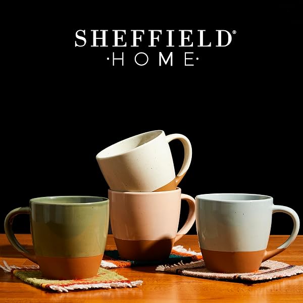 SHEFFIELD HOME COFFEE MUGS SET OF 4 STONEWARE MUGS – 16OZ LARGE CERAMIC COFFEE MUG WITH HANDLE – DISHWASHER & MICROWAVE SAFE CLASSIC MUG FOR TEA, LATTE, ESPRESSO AND CAPPUCCINO – ASSORTED NEUTRALS
