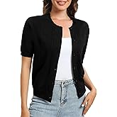 Urban CoCo Women's Short Sleeve Round Neck Cropped Cardigan Sweater Lightweight Shrug Sweaters for Women