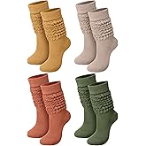 Janmercy 4 Pairs Slouch Socks for Women Bulk Stacked Boot 80s 90s Neon Slouch Knit Scrunchie Socks