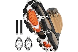 AOOELLO Crampons for Shoes with 28 Stainless Steel Spikes, Anti Slip Crampons for Hiking Boots Women Men, Ice Cleats Traction Snow Grips for Hiking Jogging Fishing Walking Climbing Mountaineering