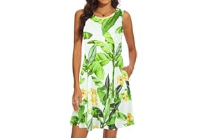 MOSKILL Summer Dresses for Women 2025 Casual Sundresses Beach Cover Ups Sleeveless Tshirt Swing Dress with Pockets