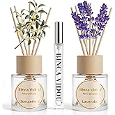 Reed Diffuser Set, Binca Vidou Lavender & Osmanthus Natural Perfume Scent Oil Diffusers with Sticks & Spray Bottle for Home Office Bathroom Aromatherapy Decor 1.69oz x 2