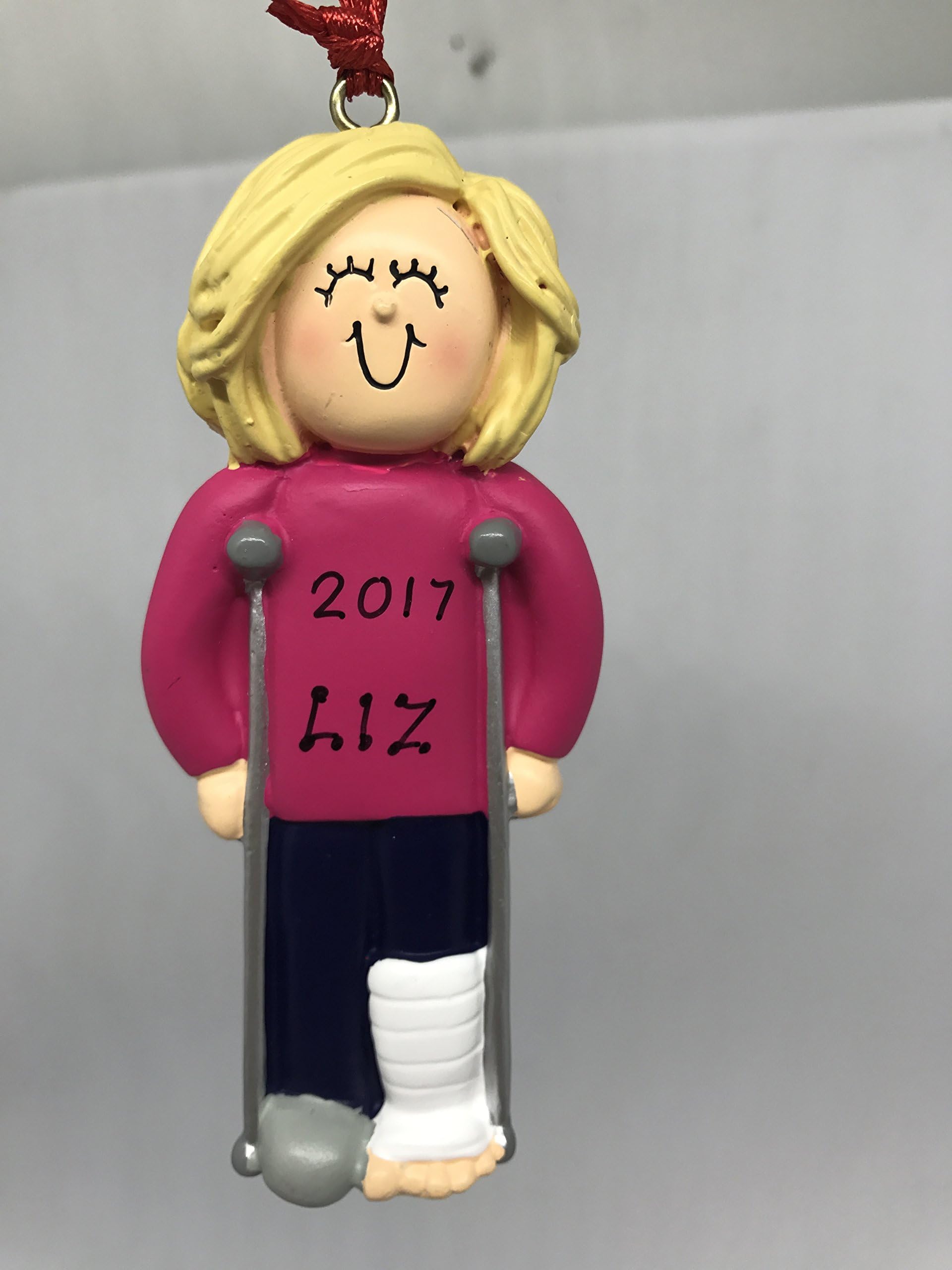 Personalized Female Blonde Crutches Broken Leg Girl Christmas Ornament 2021