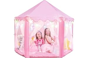 PLAYVIBE Princess Tent - 55 x 53 in, Toddler - Starry LED Lights Kids Tent - Cozy Indoor Playhouse - Portable & Easy Assembly Toddler Playhouse