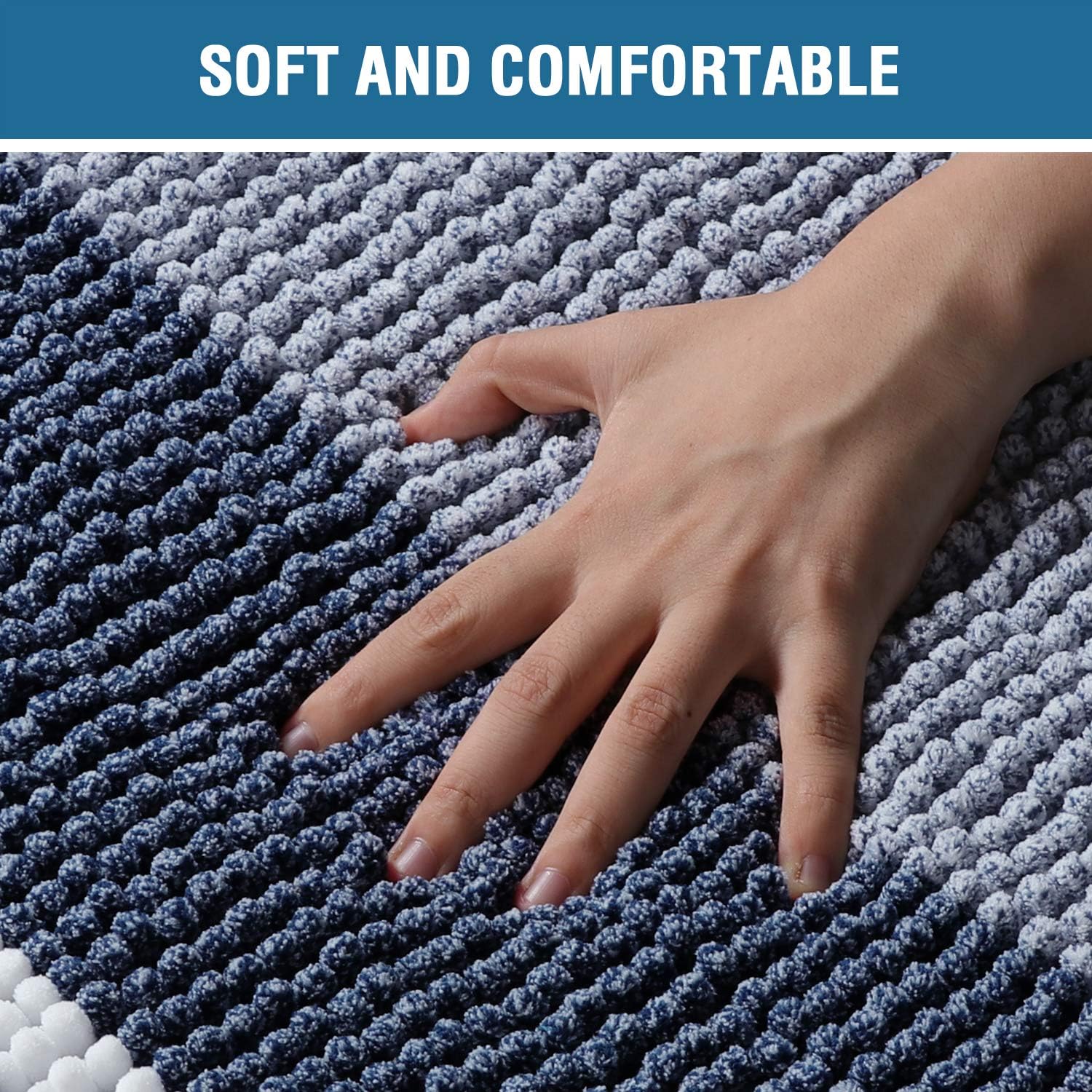 Extra Thick Chenille Striped Pattern Bath Rugs for Bathroom Non Slip - Soft Plush Shaggy Bath Mats for Bathroom Floor, Indoor Mats Rugs for Entryway (Navy, 32 x 20 Plus 24 x 17 - Inches): Home & Kitchen
