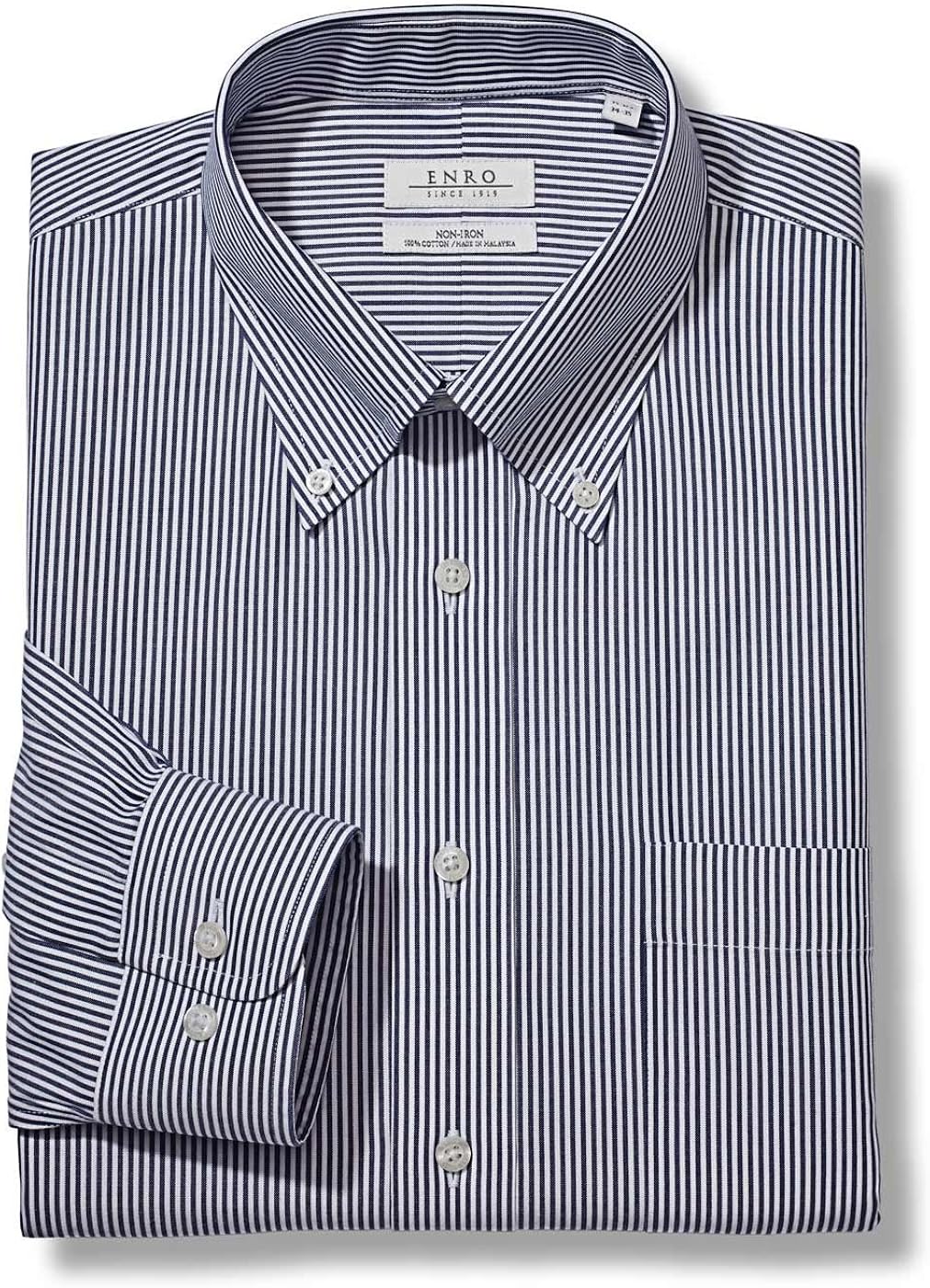 Enro Men's Classic Fit Bengal Stripe Dress Shirt, British Navy, 16
