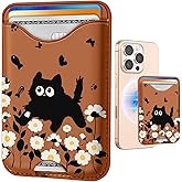 Shorogyt Compatible with Magsafe Wallet Magnetic Card Holder - Brown Cat Phone Wallets for Women Teen Girls Cute for iPhone 17/16/15/14/13/12 Series Slim for Apple Mag RFID Magnet Fit 3 Cards