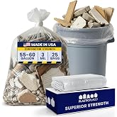 Plasticplace Contractor Trash Bags 55-60 Gallon - 3.0 Mil, Clear Heavy Duty Garbage Bag 38" x 58" (25 Count)