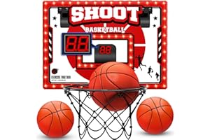 AWINTO Indoor Mini Basketball Hoop for Kids – Over The Door Basketball Hoop with Scoreboard, Anti-Impact Backboard & 3 Balls, Pro Basketball Toy Gift for 5 6 7 8 9 10 11 12 Year Old Boys Girls