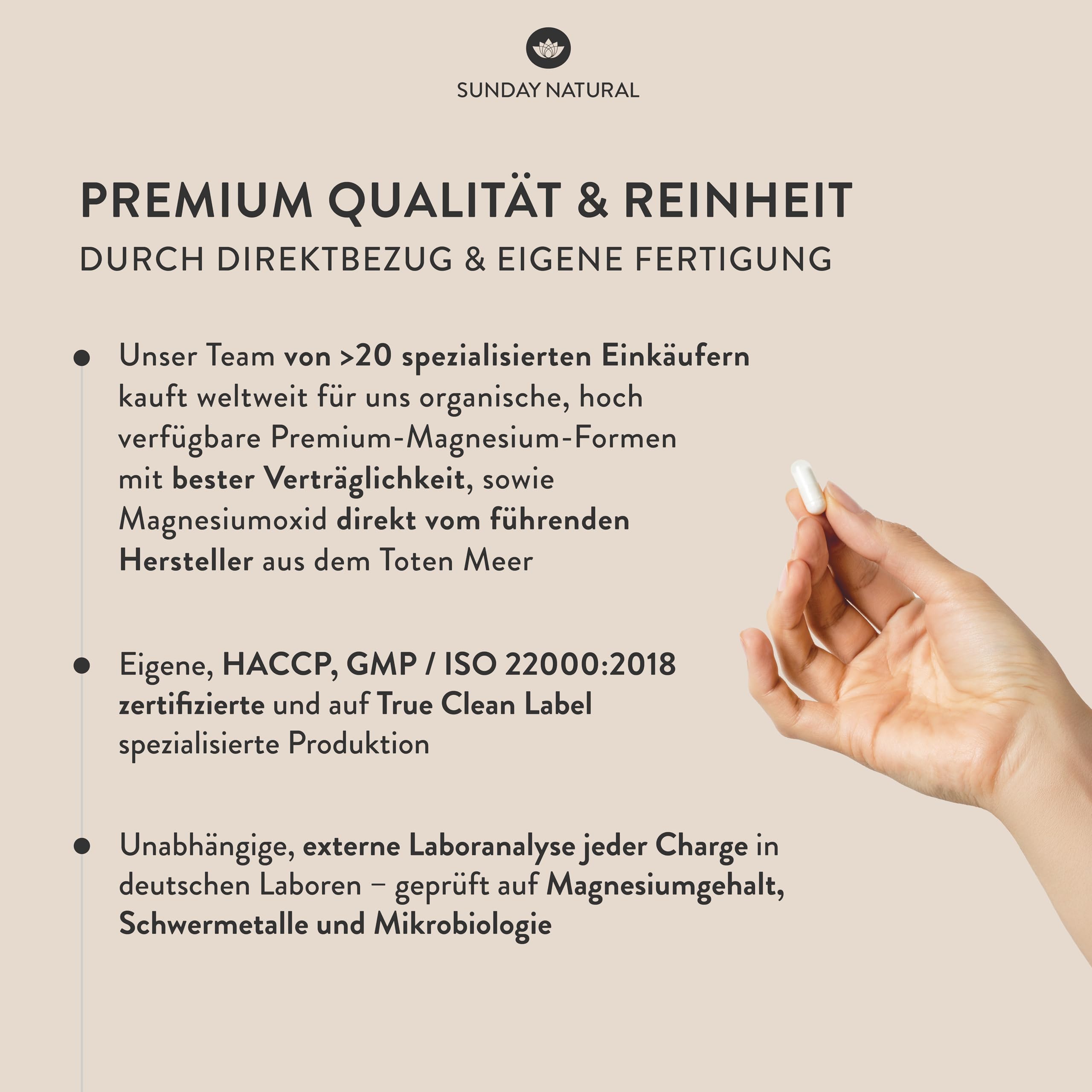 SUNDAY NATURAL® Magnesium Komplex – 240 Kapseln - 400mg pro Tag - aus 7 Verbindungen: Magnesium Bisglycinat, Citrat, Malat, Laktat, Ascorbat, Oxid, Lysinat - Vegan, laborgeprüft 4