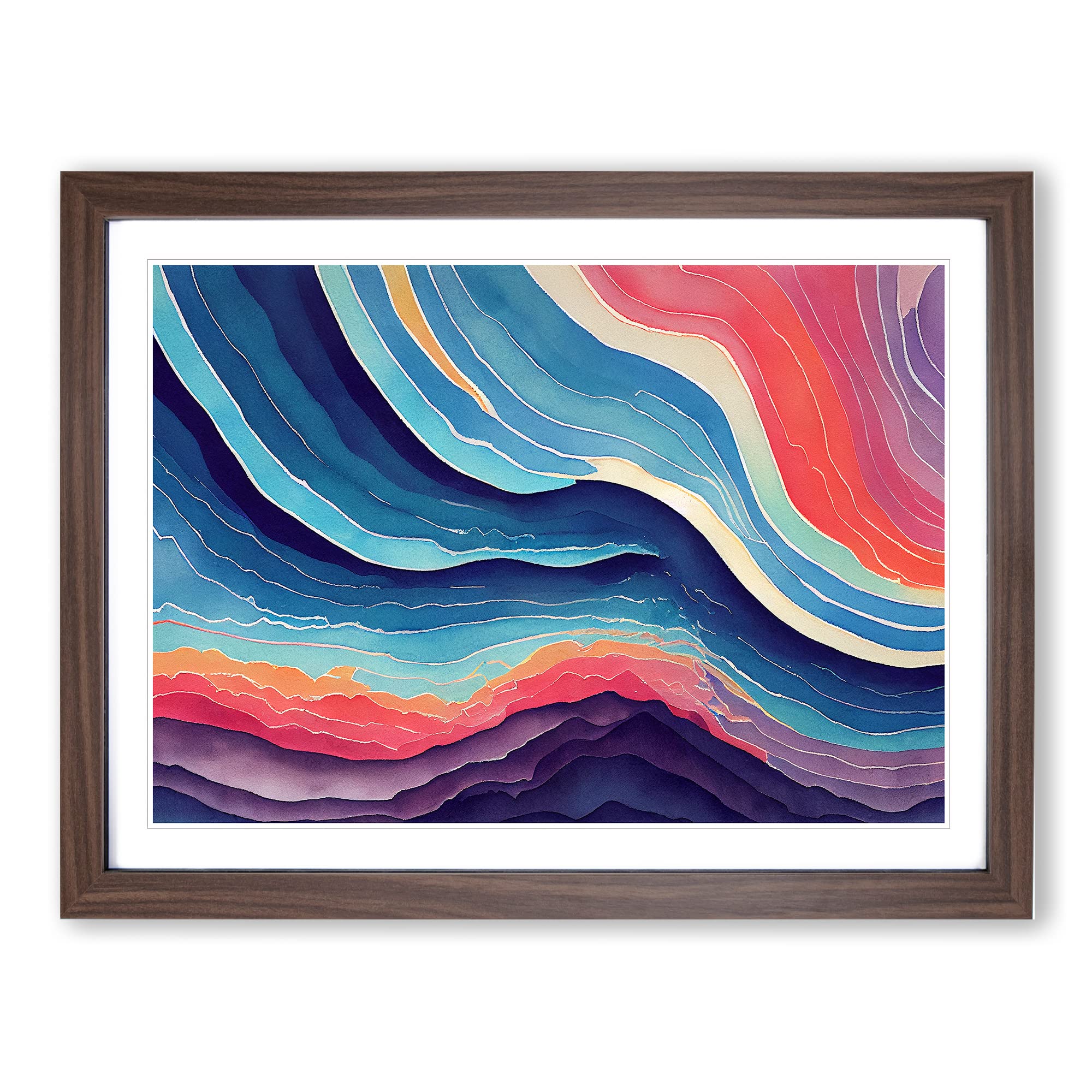 Watercolour Soundwave Art Vol.6 Abstract Framed Print | A4 Walnut Framed Wall Art | Ready to Hang | Abstract Historical Picture | Living Room Bedroom Lounge Office