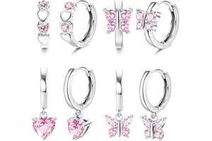 Florideco Hypoallergenic Small Hoop Earrings for Girls Women S925 Silver Needle Toddler Earrings Girls Hoop Earrings Dangling Huggie Teens Earrings Set for Sensitive Ears(over 4 years old)