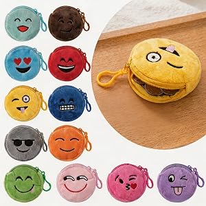 Round Plush Coin Purse with Keychain, Mini Zipper Pouch, Cute Small Change Holder for Kids Party Favors Backpack Accessory (B