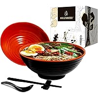 Vallenwood 2 Noodle Bowl Sets (8 Piece) Melamine Large Ramen Bowls Set. Asian Chinese Japanese or Pho Soup 32oz. with Spoons,