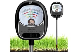 AiGerdinn Soil Tester, Soil Moisture Meter/Soil pH Meter/Sun-Light/Fertility for Gardening, Large Dial Soil pH Tester Plant Water Meter for Indoor&Outdoor Garden,Farm Soil Test Kit-MatteBlack