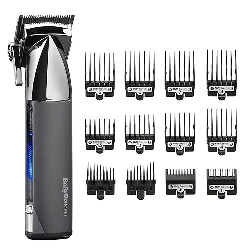 BaByliss Super-X Metal Series, Cordless Hair Clipper - Japanese Steel Blades, 10 Comb Attachments, 2 Tapered Guides, Lithium Battery, Digital Display, Metal Body, Black, 7700U