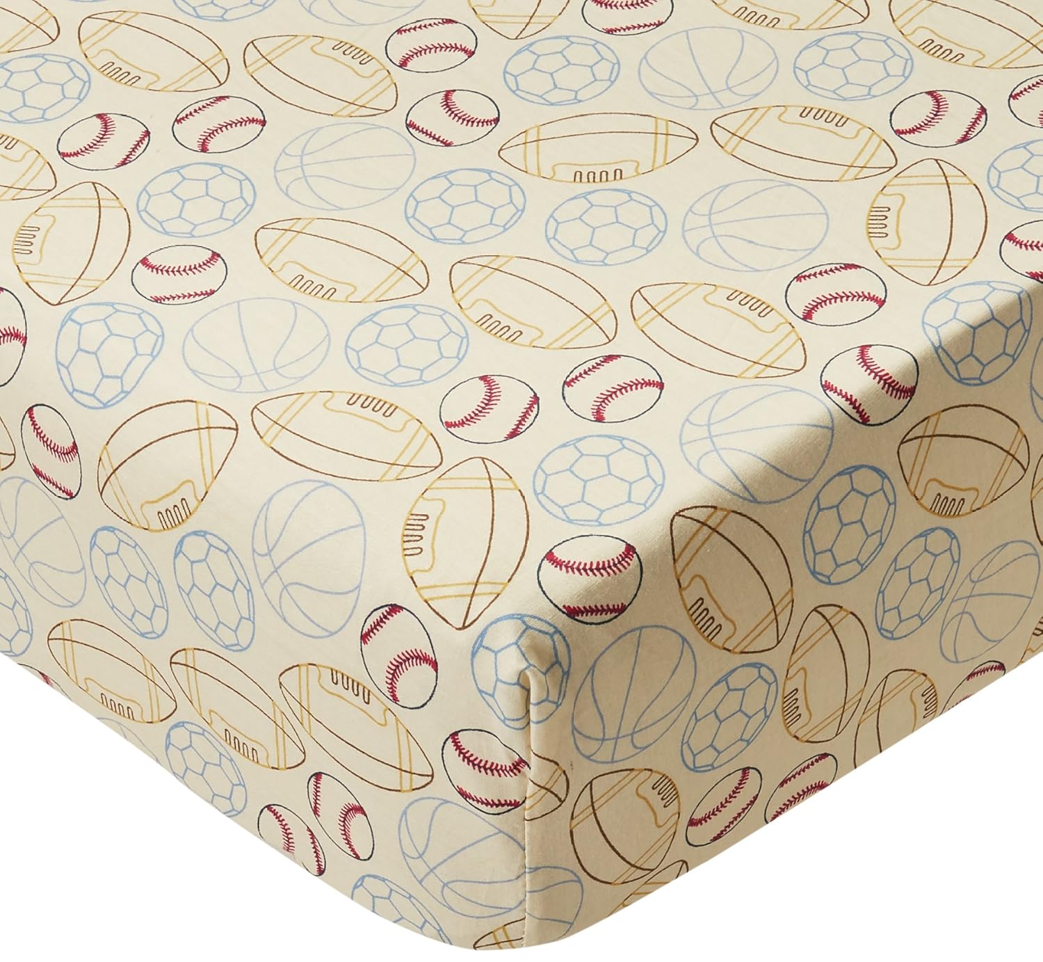 NoJo Play Ball, Crib Sheet, Navy/Red/Indigo/Ivory/Brown