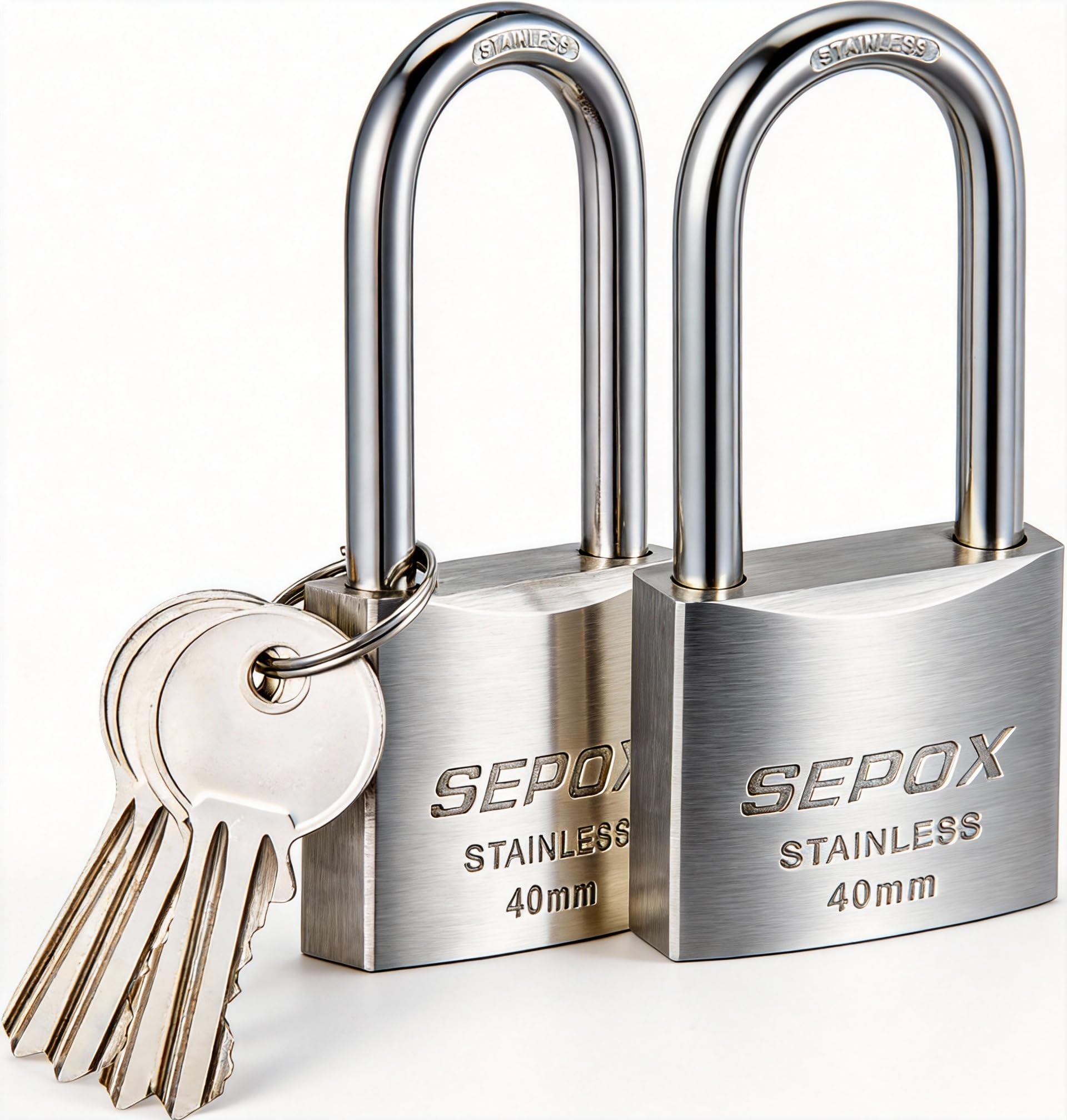 SEPOX Outdoor Padlock with Key Stainless Steel Lock Body and Shackle Waterproof Keyed Pad Lock Heavy Duty Padlock and Key Weatherproof for Gate Chain Shed Boat Marine (40mm Long Shackle*2 SS304)