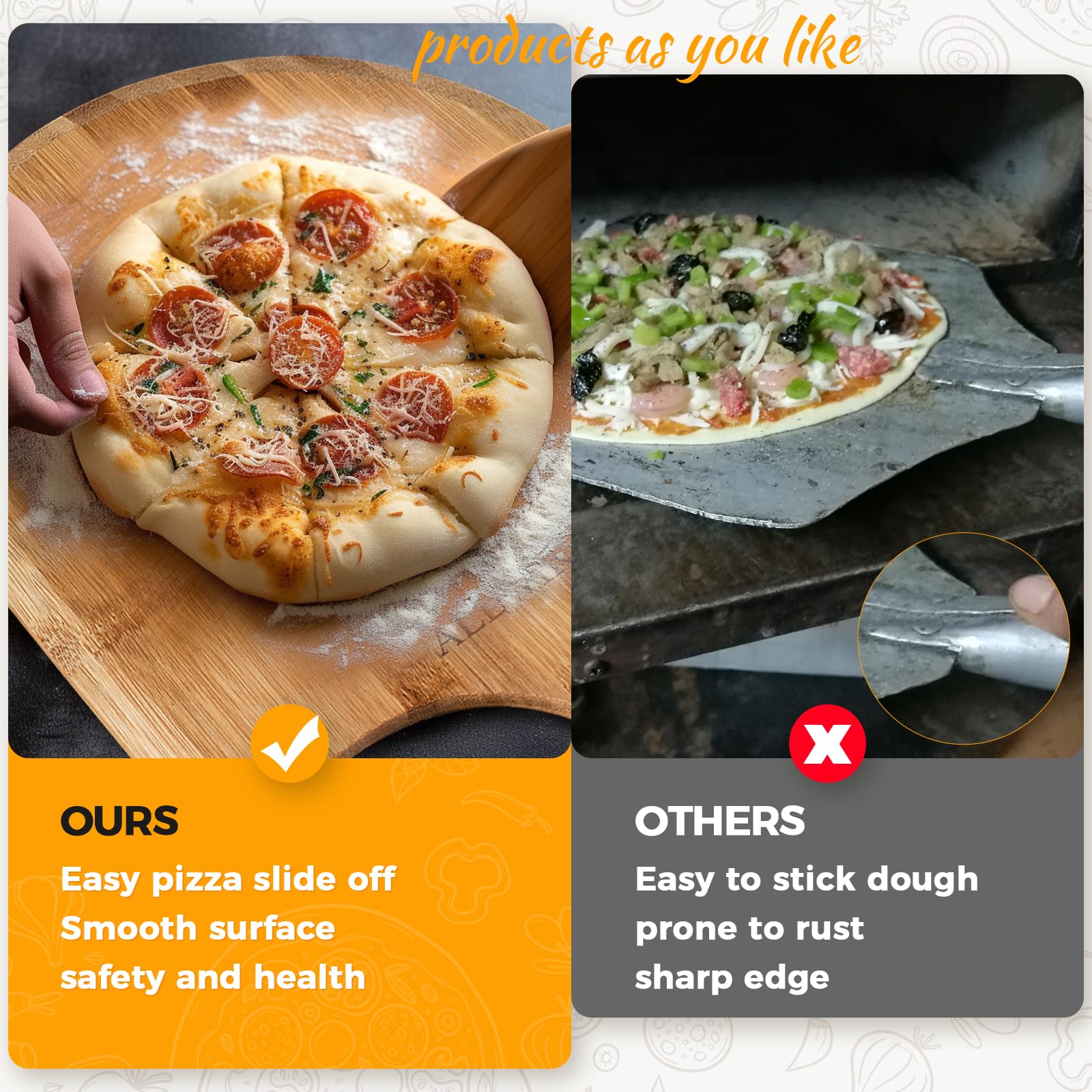 Pizza Peel 12 Inch, 2 Pack Bamboo Pizza Paddle, Wooden Pizza Peels for Making Pizza, Pizza Bread Pie Cutting Board for Kitchen