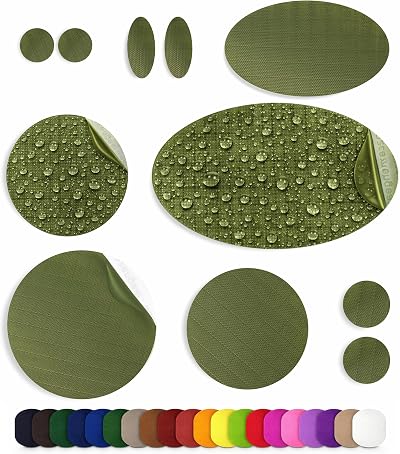 aZengear Self-Adhesive Repair Patches 11 Shapes Olive Nylon Polyester Waterproof
