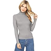 Ambiance Apparel Women's Ribbed Long Sleeve Turtleneck Top (M, Charcoal Grey)