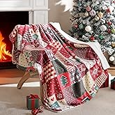 TRUEDAYS Christmas Throw Blanket 50x60 - Cozy Sherpa Fleece Blanket for Couch & Bed, Soft Red Plaid Reindeer Snowflake Xmas Decor - Lightweight Classic Holiday Checkered Blanket