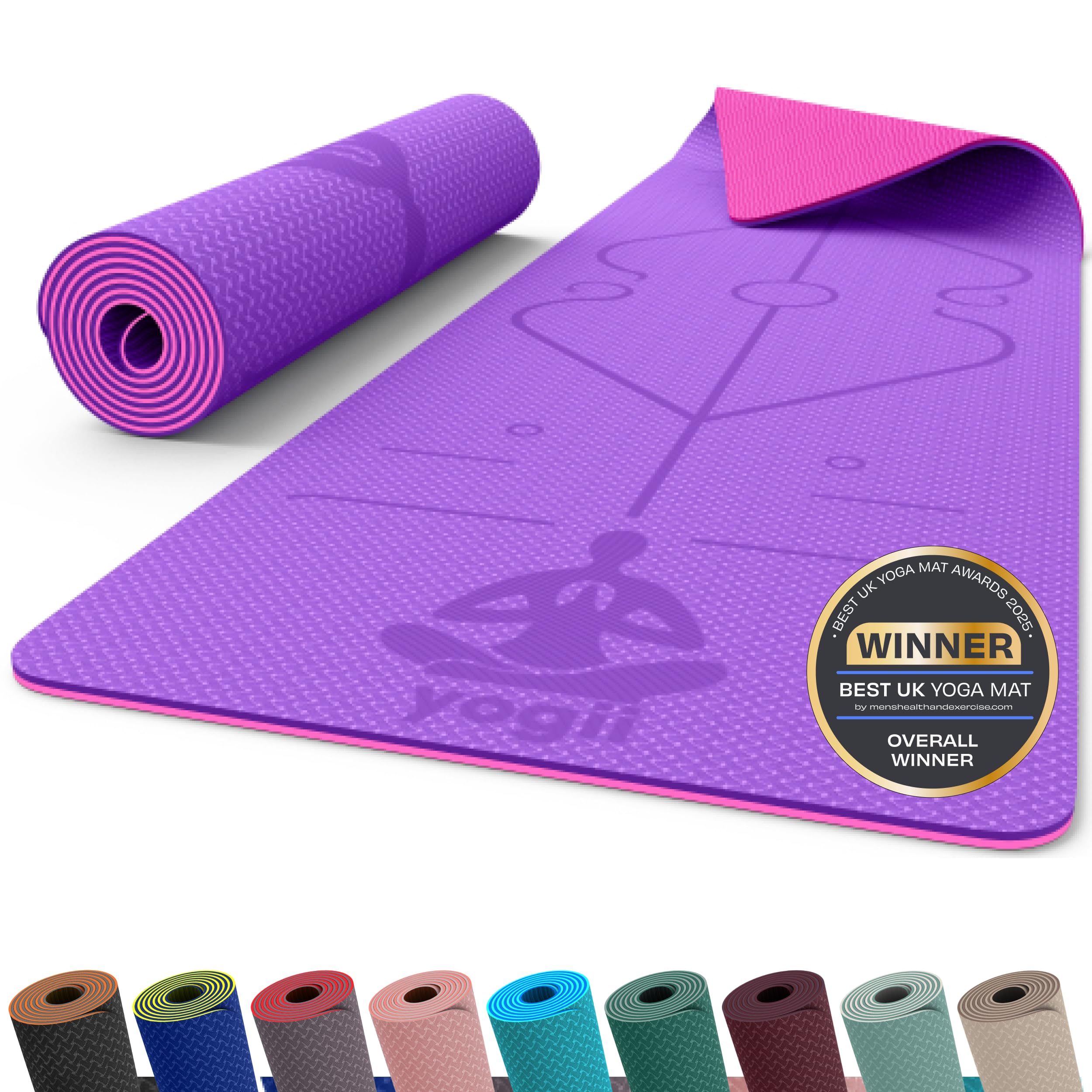 Yogii Yoga Mat - Non-Slip 6mm Thick TPE & Travel-friendly Yoga Mat - Perfect for Home & Gym Exercise Fitness & Pilates - With Laser Alignment Guides (Purple/Pink) for Men & Women — image 1