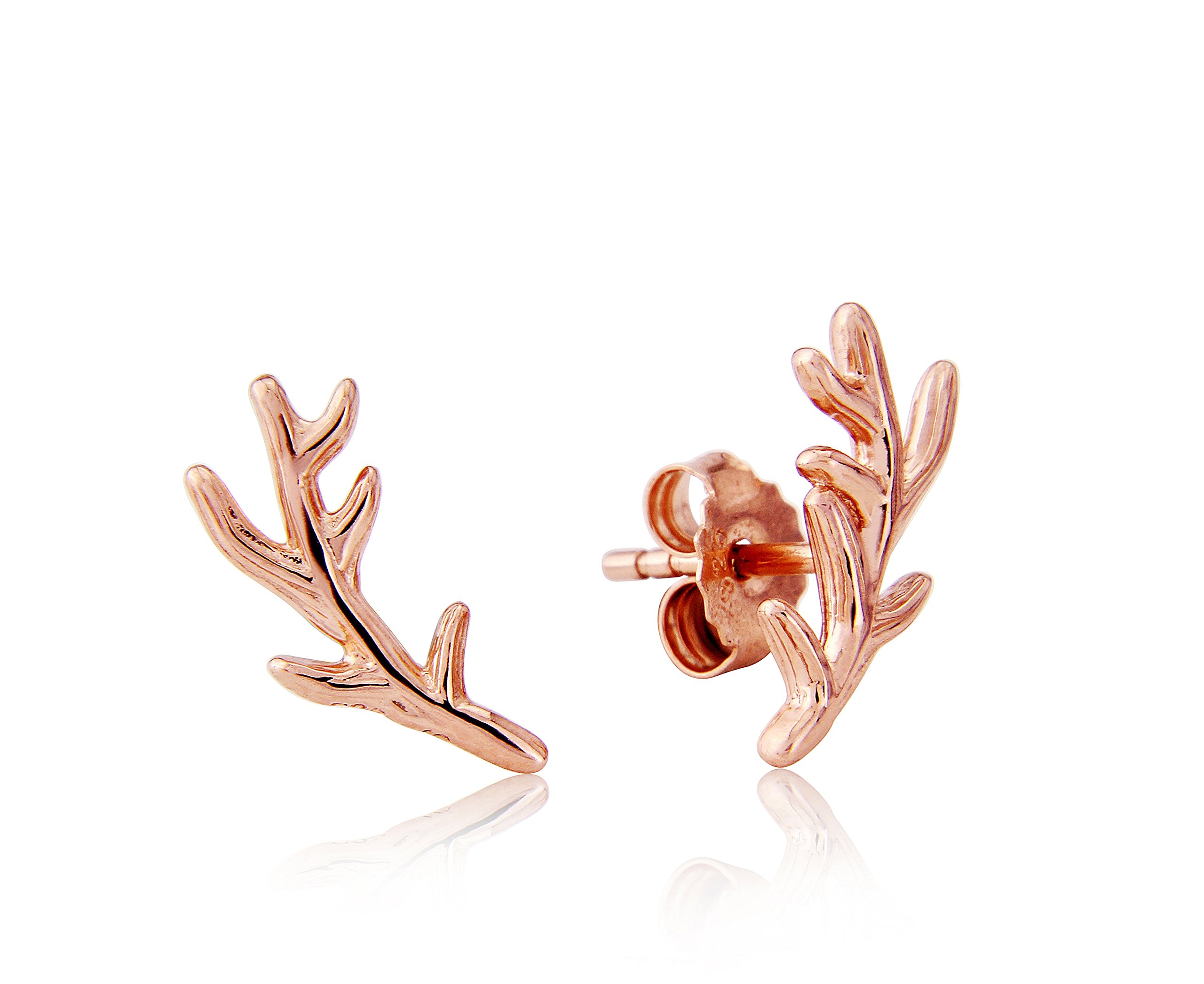 Gemma J Rose Gold Antler Stud Earrings in the Form of a Deer Antler for Lovers of the Country