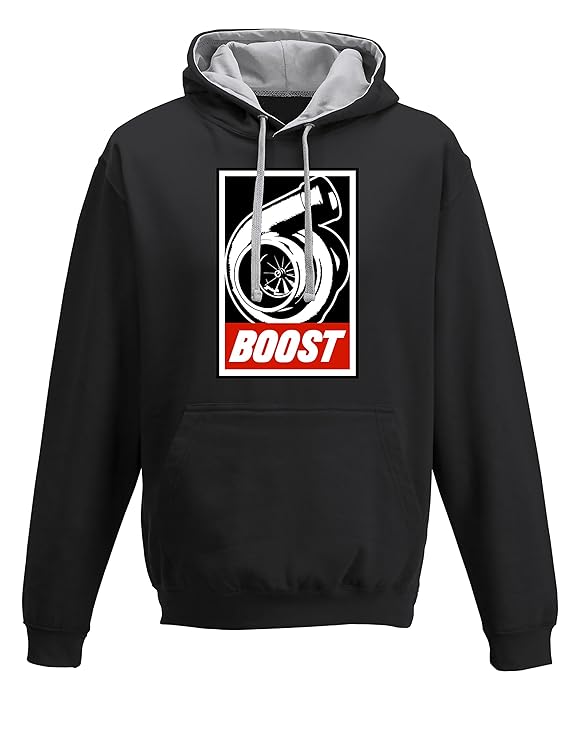 Baddery Petrolhead: Boost - Geschenk für Autoliebhaber - Hoodie für alle Tuning-, Drift-, und Motorsport Fan - Kapuzen-Pullov