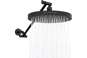 SparkPod Round Rain Shower Head with Shower Head Extension Arm - High Pressure Rain - Luxury Modern Look - No Hassle Tool-Les