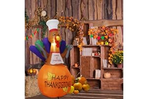 HZGDEJTG 6ft Christmas Inflatable Outdoor Decorations, Chef Turkey Inflatable Yard Decorations with LED Lights for Indoor Outdoor Patio Garden Christmas Decoration