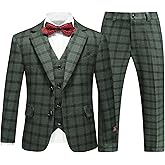 Lamgool Boys Plaid Suits 3 Piece Slim Fit Formal Set for Kids Prom Wedding Outfits Tuxedo Blazer Jacket Vest Pant Size 4T-16Y