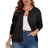 OLRIK Womens Plus Size Long Sleeve Lightweight Cardigan Summer Classic Knit Crewneck Sweaters Button Down Cardigans