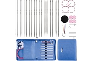 Froggod 4.5-Inch Aluminum Lace Interchangeable Circular Knitting Needle Set, Sizes US 1, 1.5, 2, 2.5, 4, 5, 6, 7 Interchangeable Knitting Needles Lace-Tip with 4 Assorted Cables with Project Bag