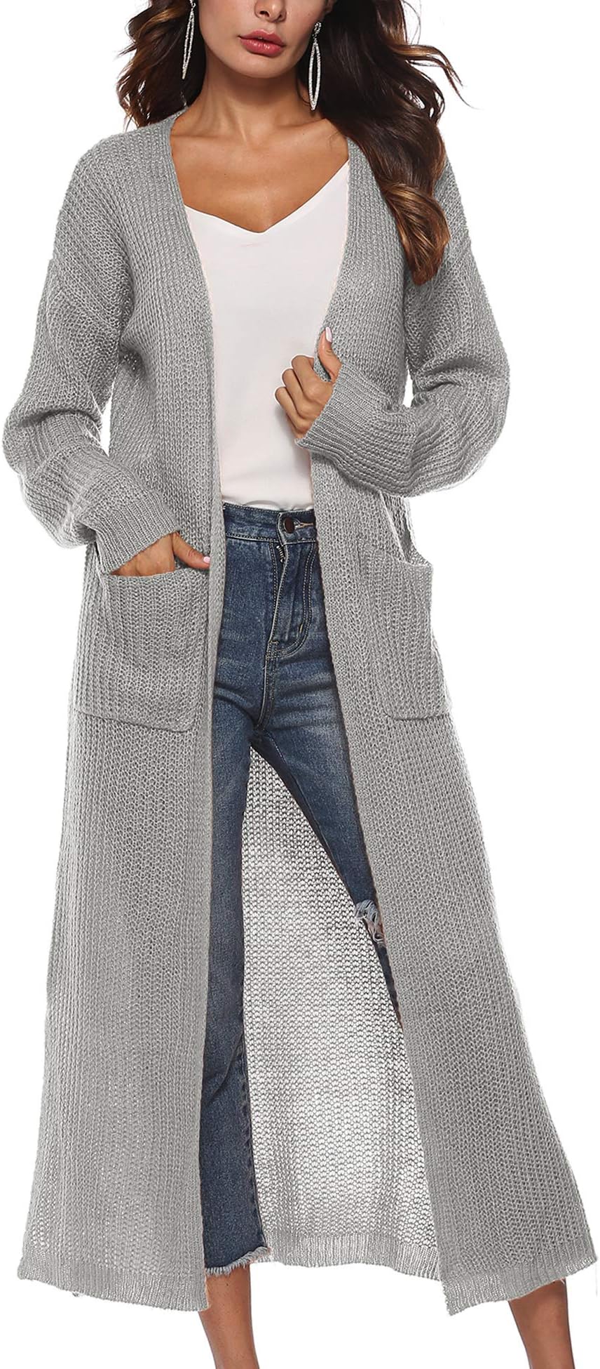 Women's Long Sleeve Open Front Lightweight Maxi Long Cardigan with Pocket UK8-22