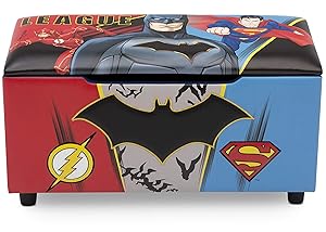 DC Comics Justice League Upholstered Storage Bench for Kids | Perfect for Bedrooms/Playrooms/Living Rooms | Features Fun Graphics of Batman, Superman, Flash