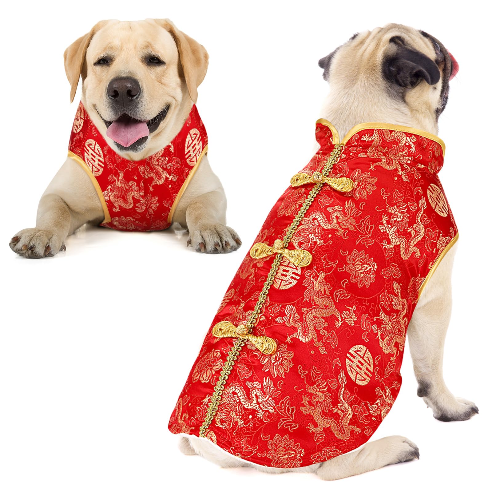 Photo 1 of LEIFIDE New Year Cat Dog Knot Buttons Costume Cheongsam Winter Pet Clothes Vest of The Tang Dynasty Coat for Cats Chinese Style Clothing for Pets(XL)