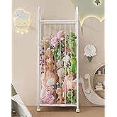 UMDONX Stuffed Animal Organizer with Wheels Stuffed Animal Zoo Shelf with Elastic Rope for Kids Room, Playroom, Nursery White